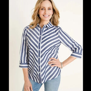 Chico’s  No-Iron Cotton Striped Stain Shield Shirt